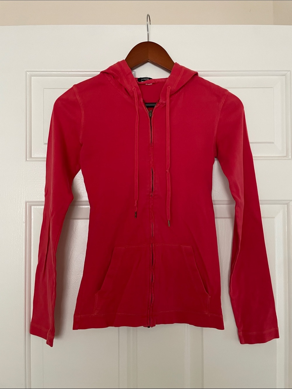 J. Crew Women's Red Orange Zip Hoodie with Drawstring